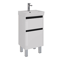 Тумба Lemark COMBI 45 см под 1 раковину, подвесная/напольная, 2 ящика, цвет планки: Чёрный, цвет кор