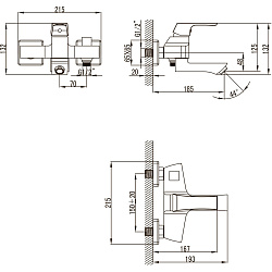 Смеситель для ванны с коротким изливом, боковой поворотный переключатель, латунь/хром