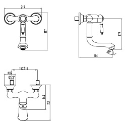 VILLA Смеситель для раковины, настенный, бронза