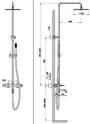 Душевая стойка Villa VSFS-1VL1CH с изливом, 25см верх. душ из нерж. стали, хром, , шт