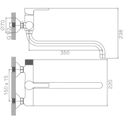 Смеситель для ванны, длинный излив, латунь, черный HB22652-7