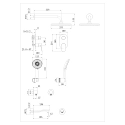 Встраиваемая душевая система с тропическим душем и монолитным изливом, хром