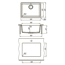 SINARA 540-U Мойка кухонная из кварцгранита цвет: серый шёлк комплектация: крепеж, сливная арматура