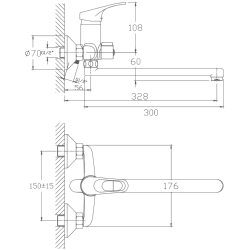 Смеситель для ванны, длинный излив, латунь, хром HB2213