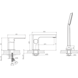 Смеситель для ванны на борт, 3 отверстия, черный HB80615-7