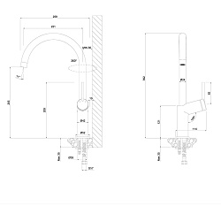 Смеситель для кухни с высоким поворотным изливом, высота излива 27 см, длина 21 см, латунь/хром