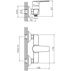 Смеситель для душа, латунь, хром HB20563