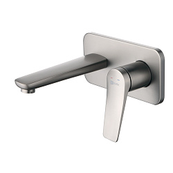 Встраиваемый смеситель для раковины, длина излива 17 см, с донным клапаном клик-клак, латунь/графит