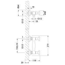 FLORA Смеситель для душа, двуручковый, латунь/хром