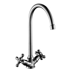 Смеситель для кухни с поворотным изливом, двуручковый, латунь/хром