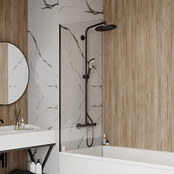 Corpa Nera Bertoni/Бертони Шторка на ванну 60х140, прозрачное стекло, профиль- черный матовый