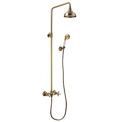 ВЫВОД VINTAGE Душевая система с верхним душем Ø20,4 см, двуручковая, рег.высота 0,8~1,3м, латунь/бро