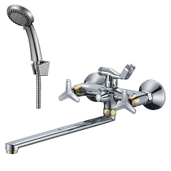 Смеситель универсальный с поворотным изливом 35 см, двуручковый, повор. перекл, 3-х режим, RS41-84