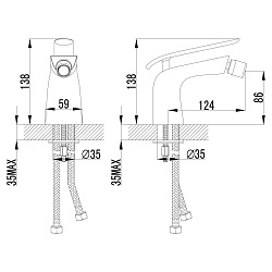 Смеситель для биде, высота излива 9 см, длина 12 см, латунь/хром/белый