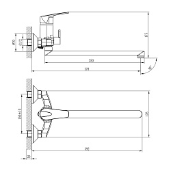Смеситель универсальный с плоским изливом 35 см, поворотный переключатель, латунь/хром, D40-32