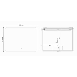 Зеркало LED VLM-3BE100 1000х800 c сенсорным выключателем и диммером, , шт