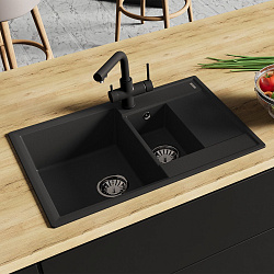 RAMZA 760 Мойка кухонная из кварцгранита цвет: антрацит  комплектация: крепеж, сливная арматура с пе