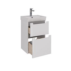 Тумба Lemark BUNO 45 см под 1 раковину, подвесная/напольная, 2 ящика, цвет планки: Серый, цвет корпу