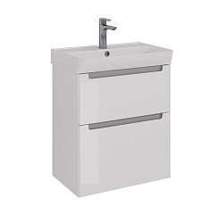 Тумба Lemark BUNO 60 см под 1 раковину, подвесная/напольная, 2 ящика, цвет планки: Серый, цвет корпу