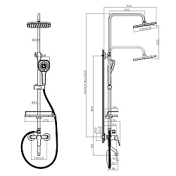 Душевая система с верхним душем 23х23 см и поворотным изливом 7 см, регулируемая высота 0,9~1,6м, ла
