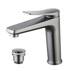 Смеситель для раковины средний, монолитный, высота излива 13 см, длина 15 см, с донным клапаном клик