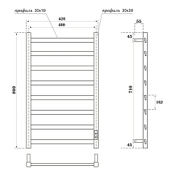 Полотенцесушитель электрический Point Атлант PN18848B П8 400x800, диммер справа, черный