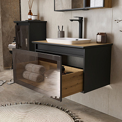 Тумба подвесная со столешницей Strong 80.1Y, дуб черный/дуб эвок