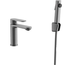 Смеситель для раковины с гигиенической лейкой, Оружейная сталь B12713-3