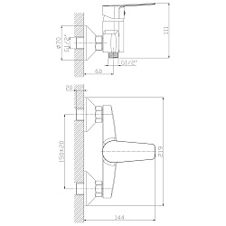 Смеситель для душа, 5-ти режимная лейка, латунь/хром, S35-41