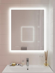 Зеркало LED 080 design pro 60x85 с подсветкой,часы с антизапотеванием прямоугольное