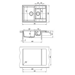 RAMZA 760 Мойка кухонная из кварцгранита цвет: антрацит  комплектация: крепеж, сливная арматура с пе