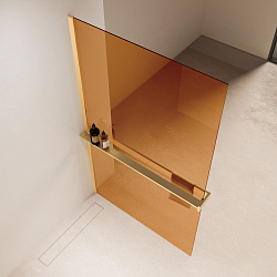 Душевая перегородка Walk-In VSW-1HR900GSG, 900*2000, брашированное золото, стекло янтарь, , шт