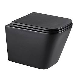 FLOREX Унитаз подвесной, безободковый с сиденьем микролифт,смыв вихревой Торнадо 3.0, черный матовый