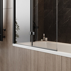 Corpa Nera Allegri/Аллегри Шторка на ванну 100х140, прозрачное стекло, профиль- черный матовый