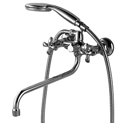 FLORA Смеситель универсальный с круглым изливом 32 см, двуручковый, поворотный переключ, латунь/хром