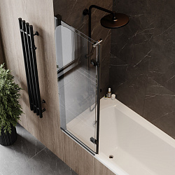 Corpa Nera Allegri/Аллегри Шторка на ванну 100х140, прозрачное стекло, профиль- черный матовый