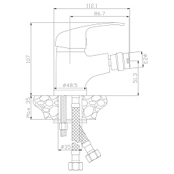 Смеситель для биде, высота излива 5 см, длина 9 см, латунь/хром