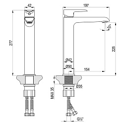 ВЫВОД Смеситель для раковины, высокий, монолитный, латунь/хром, W35-14