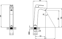 Смеситель для раковины, высокий, монолитный, высота излива 23 см, длина 14 см, латунь/хром