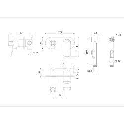 Смеситель с гигиеническим душем настенный, хром