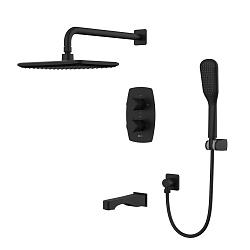 URSUS Встраиваемый термостатический смеситель с верхним душем, лейка 3 режима,латунь/чёрный,LM7242BL