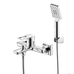 Смеситель для ванны с коротким изливом, поворотный переключатель, 3-х реж.лейка, латунь/хром,RS46-30