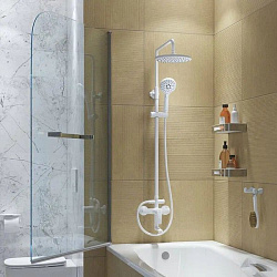 Смеситель с верхним душем и изливом, белый матовый, Ray, IDDIS, RAYWT3Fi06