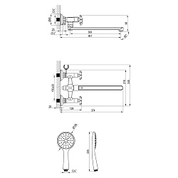 PRACTICA Смеситель для ванны с плоским изливом 30 см, двуручк., повор.перекл., латунь/хром, LM7541C