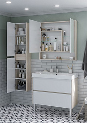 Зеркальный шкаф Сканди 90 Белый/Дуб Верона