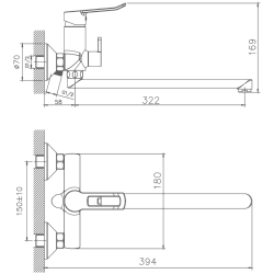 Смеситель для ванны, длинный излив, латунь, хром HB22556