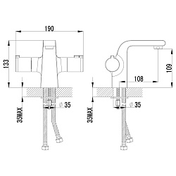 Смеситель для раковины, монолитный, термостатический, высота излива 11 см, длина 11 см, латунь/хром