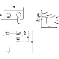 ATLANTISS Встраиваемый смеситель для раковины, настенный, длина излива 17 см, латунь/хром
