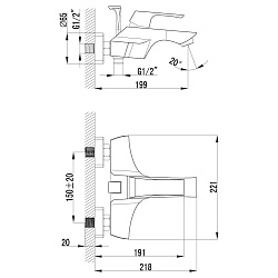 Смеситель для ванны с коротким изливом, вытяжной переключатель, латунь/хромLM4502C