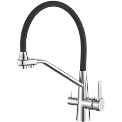 Смеситель для кухни с подключением фильтра, гибкий излив, латунь, черный/хром HB76855